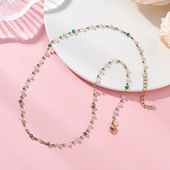 Зеленый Ожерелья из стеклянных бусин ручной работы в форме граненых ронделей, 304 ювелирные изделия из нержавеющей стали, золотые, зелёные, 15.75 дюйм (40 см)