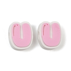 Letter U Cuentas de plástico europeo, abalorios de grande agujero, rosa, letra u, 17.5~18x8~20x8 mm, agujero: 4.5 mm