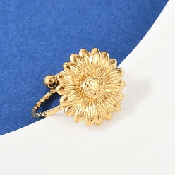 Золотой 304 из нержавеющей стали манжеты кольца, подсолнечник, золотые, 15.5x15.5 мм, размер США 7 1/4 (17.5 мм)