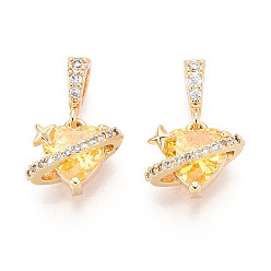 Золотистый Латунные микро проложить кубического циркония прелести, сердце, реальный 18 k позолоченный, золотые, 11x12x7.5 мм, отверстие : 4.5x2.5 мм