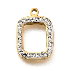 Золотой 304 квадратные подвески из нержавеющей стали, с пластиковой имитацией ракушки и стразами из полимерной глины, ионное покрытие (ip), золотые, 14.5x10.5x2.5 мм, отверстие : 1.4 мм