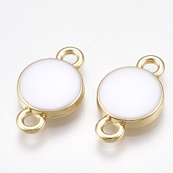 White Alloy Links connectors, with Enamel, Flat Round, Light Gold, White, 16.5x10x3mm, Hole: 2mm