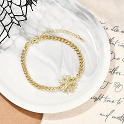 Бабочка Латунные браслеты с микропаве из чистого кубического циркония, кубинская цепочка ювелирные изделия для женщин, реальный 18 k позолоченный, бабочка, 7-1/8 дюйм (18 см), подвески: 20x18.5x3 мм