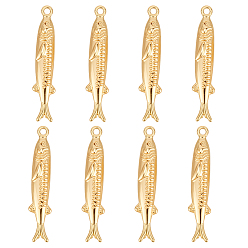 Настоящее золото 18K 8 латунные подвески шт., рыба, реальный 18 k позолоченный, 28.5x5.5x4 мм, отверстие : 1.2~1.4 мм