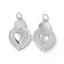 Платина Стойки обшивки латунные подвески, долговечный, без свинца и без кадмия, с целью перехода в кольце, очарование священного сердца, платина, 24x15x3 мм, отверстие : 3 мм