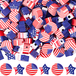 Mixed Shapes 200 шт 2 стиль бусины из полимерной глины ручной работы, перфорированные бусины с узором «День независимости», разнообразные, 8.56~9.35x4.22~4.33 мм, 100 шт / стиль