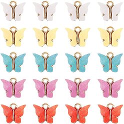 Mixed Color Alloy Pendants, with Resin and Glitter Powder, Butterfly, Golden, Midnight Blue, 13x15x3.5mm, Hole: 2mm, 5 Colors, 6pcs/color, 30pcs/box