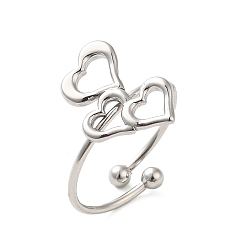 Нержавеющая Сталь Цвет Не тускнеет 304 открытое манжетное кольцо из нержавеющей стали, сердце, цвет нержавеющей стали, размер США 8 (18.1 мм)