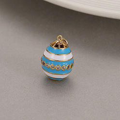 Light Sky Blue Alloy Enamel Pendant, Easter Egg Charms, Light Sky Blue, 22x15.7mm