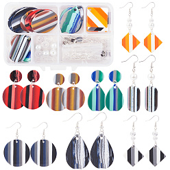 Mixed Color DIY Earring Making, with Glass Beads, Brass Earring Findings, Resin Stripe Pattern Pendants, Mixed Shapes, Mixed Color