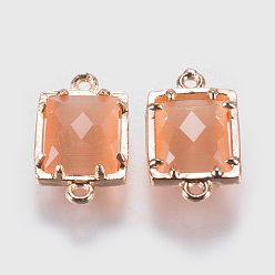 Сэнди Коричневый Соединители стеклянные ссылки, с латунной найти, граненые, прямоугольные, золотые, песчаный коричневый, 15x9x4 мм, отверстие : 0.6 мм