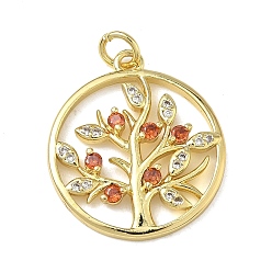 Настоящее золото 16K Латунные микро проложить кубического циркония подвески, вырез с соединительным кольцом, талисманы дерева жизни, реальный 16 k позолоченный, 23x20x3 мм, отверстие : 3.5 мм