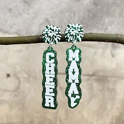 Зеленый Подвесные акриловые серьги-гвоздики с принтом ко Дню матери, слово чир мама, слева и справа, зелёные, 69x16 мм