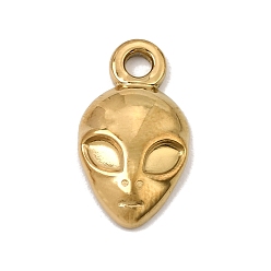 Real 18K Gold Plated 304 Stainless Steel Pendants, Extra-Terrestrial Charms, Ion Plating(IP), Real 18K Gold Plated, 20x11x3.5mm, Hole: 3mm