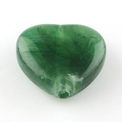 Зеленый Сердца имитация драгоценных камней акриловые бусины, зелёные, 35x37x14 мм, Отверстие : 4 мм , около 39 шт / 500 г