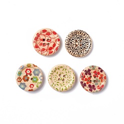 Mixed Color Round Painted 4-hole Basic Sewing Button, Wooden 1 inch Buttons, Mixed Color, about 25mm in diameter, 100pcs/bag