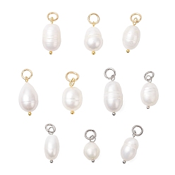 Золотой & Цвет Нержавеющей Стали 2шт 2 цвета натуральный культивированный пресноводный жемчуг рисовые подвески, с 304 кольцами из нержавеющей стали, цвет морской раковины, золотые и нержавеющая сталь цвет, 16~20x8~10 мм, отверстие : 4 мм, 1 шт / цвет
