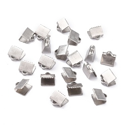 Нержавеющая Сталь Цвет Не тускнеет 304 концы ленты из нержавеющей стали с обжимом, цвет нержавеющей стали, 7x7x5 мм, отверстие : 1.5x2 мм