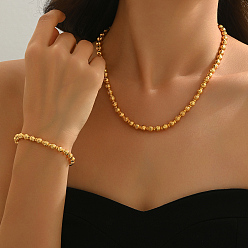 Золотой Комплекты браслетов и ожерелий из латунных круглых бусин в ближневосточном стиле для женщин, золотые