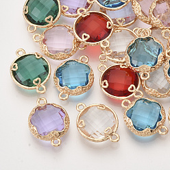(52) Непрозрачная лаванда Соединители звеньев граненого стекла, с медными тонированными латунными открытыми спинками, плоско-круглые, разноцветные, 18.5~19.5x14x4.5~5.5 мм, отверстие : 1.2 мм