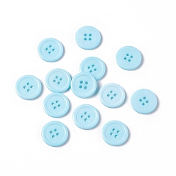 Cyan Resin Buttons, Dyed, Flat Round, Cyan, 20x3mm, Hole: 2mm, 195pcs/bag