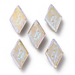 Mixed Color Embossed K9 Glass Rhinestone Cabochons, Flat Back, Back Plated,  Rhombus, Mixed Color, 13x8x4mm