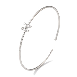 Letter N Браслеты на открытой манжете с прозрачным покрытием из латуни с микро-паве и кубическим цирконием, браслеты с крутящим моментом для женщин, платина, без свинца и без кадмия, Письмо N, внутренний диаметр: 1-7/8x2-1/4 дюйм (4.8x5.8 см)