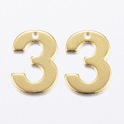 Number 201 прелести нержавеющей стали, число, кол. 3, золотые, 11x8x0.8 мм, отверстие : 1 мм