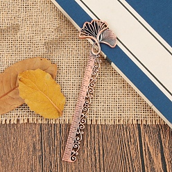 Красная Медь Полые закладки из листьев гинкго из нержавеющей стали, Металлическая линейка закладок в китайском стиле в стиле ретро, Красная медь, 135x13 мм