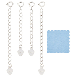 Сердце 4 шт. 2 стили 925 посеребренная серебряная удлинительная цепочка, концевая цепочка с застежками-карабами и язычками цепочки, с печатью 925, сердце, 40~61x2.5 мм, 2 шт / стиль