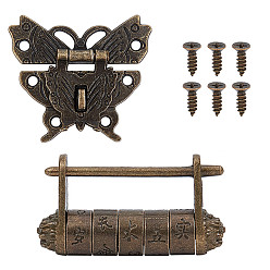 Antique Bronze Retro Alloy Combination Locks, with Password PadLocks, Latches Hasp Lock Clasp & Screws, for Vintage Cabinet Jewelry Box & Wooden Drawer, Antique Bronze, 43x50x4mm