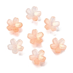 Персиковый Слойка Акриловый шарик крышки, цветок, розовые, 11x11.5x2 мм, отверстие : 1.5 мм