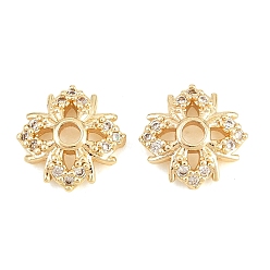 Настоящее золото 18K Латунные прозрачные бусины из кубического циркония, без кадмия и без свинца, стойки покрытие, долговечный, снежинка, реальный 18 k позолоченный, 8x8x2 мм, отверстие : 1.6 мм