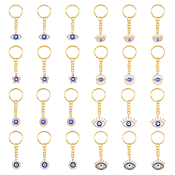 Mixed Shapes Брелок с эмалью и стразами от сглаза, со сплавочной фурнитурой, цветок/плоский круглый/глазок, разнообразные, 7.2 см, 8 шт / комплект, 3 комплектов / коробка