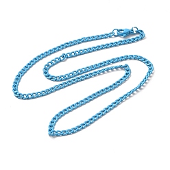 Deep Sky Blue Spray Painted 201 Stainless Steel Curb Chain Necklaces, with Lobster Claw Clasp, Deep Sky Blue, 17-3/4 inch(45.3cm)
