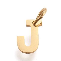 Letter J 304 подвески из нержавеющей стали, с прыжковых колец, ручная полировка, золотые, letter.j, 10x7x1 мм, отверстие : 4.5 мм