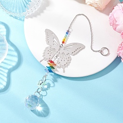 Разноцветный 201 Подвесной ловец солнца в форме бабочки из нержавеющей стали и радужного хрустального стекла, красочный, 243 мм