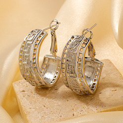 Серебро Геометрические серьги-гвоздики из латуни, со стразами, модный и универсальный, серебряные, 28x13 мм