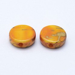 Goldenrod Drawbench Acrylic Beads, Spray Painted, Flat Round, Goldenrod, 9x3.5mm, Hole: 1mm, about 2500pcs/500g