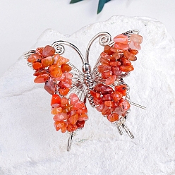 Красный Агат Необработанные натуральные кристаллы сердолика, минеральные украшения для демонстрации образцов, с металлическим держателем-бабочкой, украшение для домашнего рабочего стола по фэн-шуй, 65x75 мм