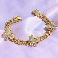 Золотой Браслеты на ногу из кубинской цепочки с бабочкой из сплава, полностью украшенные кристаллами и стразами, для женщин, золотые, 9-3/4 дюйм (246 мм)