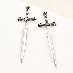 Античный Серебристый & Цвет Нержавеющей Стали 316 серьги-гвоздики из хирургической нержавеющей стали, с кубического циркония, меч, старинное серебро и цвет нержавеющей стали, 51x17.5 мм