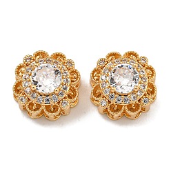 Прозрачный Латунные микро проложить кубического циркония бусы, без никеля , со стеклом, реальный 18 k позолоченный, круглые, прозрачные, 11x6.5 мм, отверстие : 1.8 мм