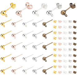 Mixed Color 400Pcs 10 Style Iron Ball Stud Earring Findings, with Loop, Nickel Free, Mixed Color, 40pcs/style