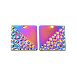 Rainbow Color Revestimiento iónico (ip) 304 colgantes de acero inoxidable, encanto cuadrado, color del arco iris, 22x22x1 mm, agujero: 1.6 mm