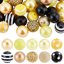 Yellow 1 Set Acrylic Beads Set, Round, Yellow, Yellow: 19~20x18~19.5mm, Hole: 2~3mm, 50pcs/set