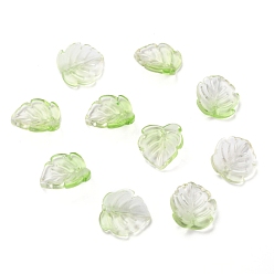 Yellow Green Transparent Glass Pendants, Strawberry Leaf, Yellow Green, 15x14x4mm, Hole: 1mm