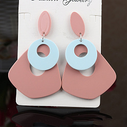 Pink Акриловые болтаться серьги стержня, овальный со слезами, платина, розовые, 73x45 мм