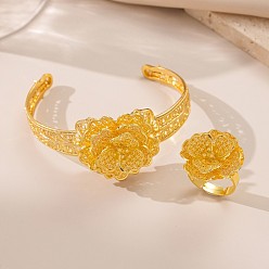 Золотой Наборы из цветочного сплава с браслетами-манжетами и кольцами, золотые, внутренний диаметр: 18 мм