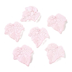 Pink Baking Paint Acrylic Pendants, UV Plating, Leaf with Cracks Charms, Pink, 24x23x3.5mm, Hole: 1.6mm